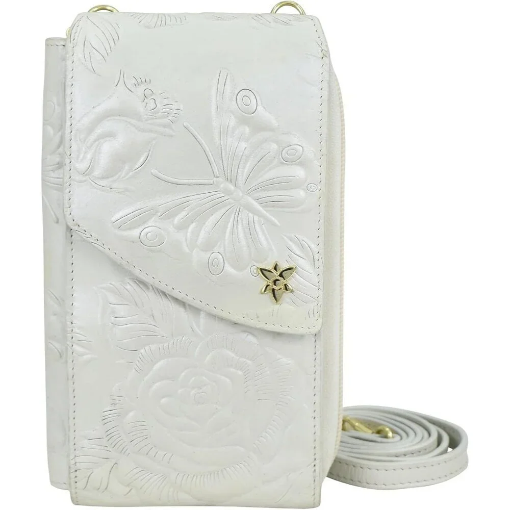 Leather Crossbody Phone Case with RFID Organizer and Hand-Painted Art